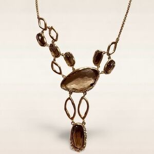 Alexis Bittar Gold and Smokey Quartz Asymmetrical Statement Necklace